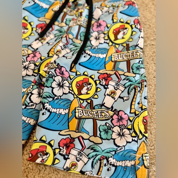 Buc-ee's Beaver Swim Trunks Shorts Multicolor Youth XS Palm Trees Tropical - Picture 2 of 5